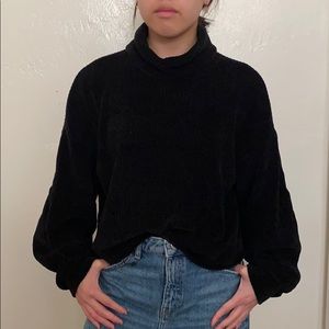 Black Chenille Turtleneck Sweater